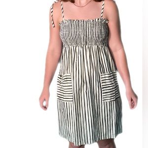 Betsey Johnson Poplin striped Smocked dress with pockets